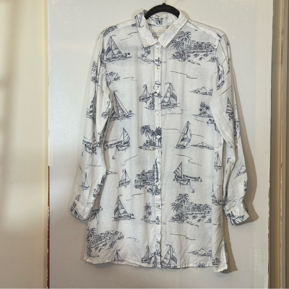 Cynthia Rowley 100% Linen Longline Tunic with Nautical Design
